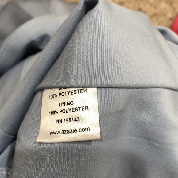 Azazie Maxi Dress Size 6 Blue Ruched Satin Gown - Picture 8 of 11